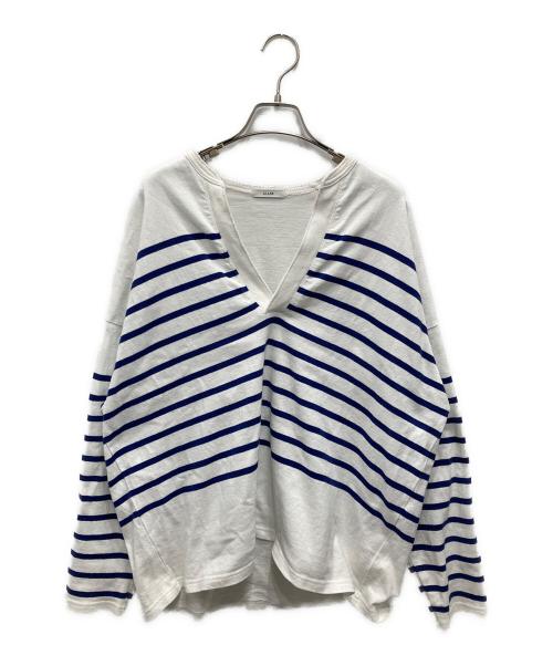 CLANE（クラネ）CLANE (クラネ) WIDE HENRY NECK BORDER TOPS/ワイド ヘンリー ネック ボーダー トップス ホワイト×ブルー サイズ:1の古着・服飾アイテム