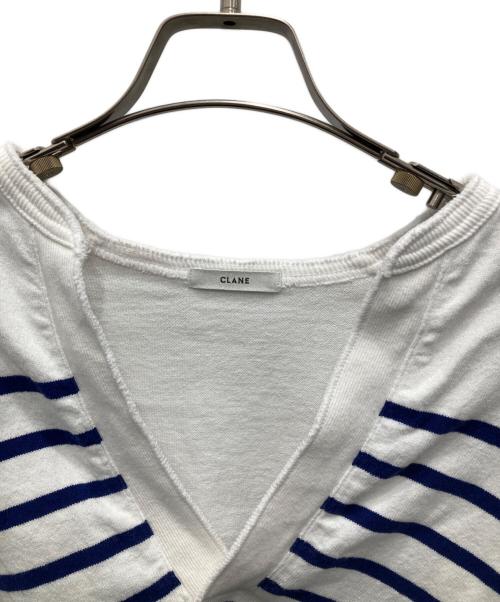 CLANE（クラネ）CLANE (クラネ) WIDE HENRY NECK BORDER TOPS/ワイド ヘンリー ネック ボーダー トップス ホワイト×ブルー サイズ:1の古着・服飾アイテム