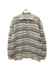 CLANE（クラネ）の古着「MULTI BORDER KNIT POLO TOP/マルチ ボーダー ニット ポロ トップ」｜アイボリー