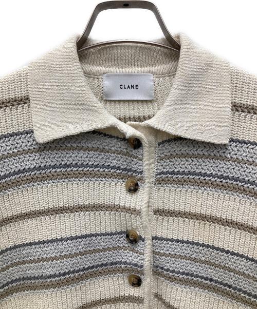 CLANE（クラネ）CLANE (クラネ) MULTI BORDER KNIT POLO TOP/マルチ ボーダー ニット ポロ トップ アイボリー サイズ:1の古着・服飾アイテム