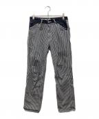 VANSONバンソン）の古着「ストライプワークパンツ」｜ホワイト×ネイビー