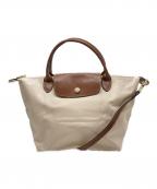 LONGCHAMPロンシャン）の古着「ル プリアージュオリジナル S トップハンドルバッグ」｜ホワイト×ベージュ