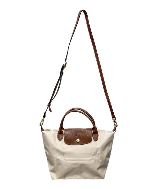 LONGCHAMP（ロンシャン）LONGCHAMP (ロンシャン) ル プリアージュオリジナル S トップハンドルバッグ ホワイト×ベージュの古着・服飾アイテム