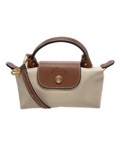 LONGCHAMP（ロンシャン）LONGCHAMP (ロンシャン) ル プリアージュ® エクストラ XS トップハンドルバッグ ホワイト×ベージュの古着・服飾アイテム