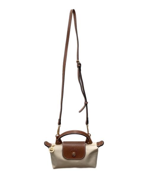 LONGCHAMP（ロンシャン）LONGCHAMP (ロンシャン) ル プリアージュ® エクストラ XS トップハンドルバッグ ホワイト×ベージュの古着・服飾アイテム