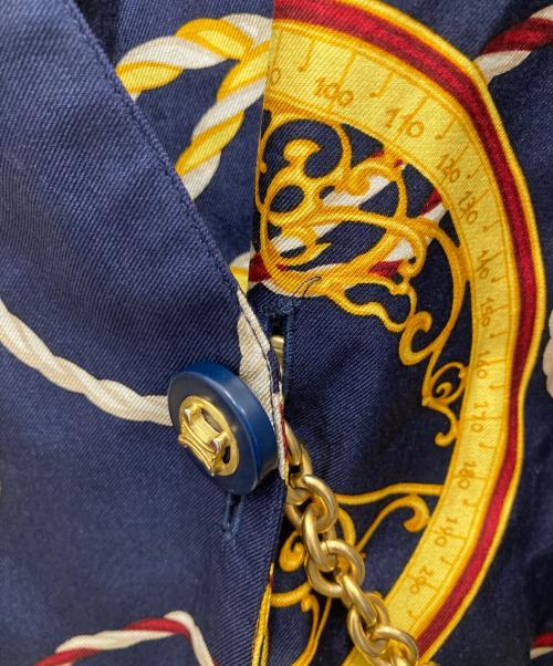 CELINE（セリーヌ）CELINE (セリーヌ) シルクスカーフ柄ジャケット ネイビー サイズ:36の古着・服飾アイテム