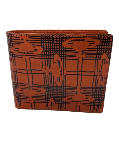 Vivienne Westwood（ヴィヴィアンウエストウッド）Vivienne Westwood (ヴィヴィアンウエストウッド) MESSY ORB TARTAN2つ折り財布/メッシー オーブ タータン ブラック×ブラウンの古着・服飾アイテム
