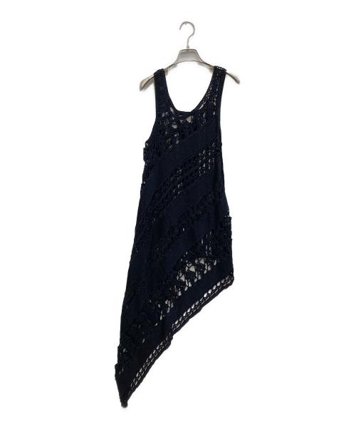 YOHJI YAMAMOTO（ヨウジヤマモト）YOHJI YAMAMOTO (ヨウジヤマモト) アシンメトリーノースリーブワンピース ネイビー サイズ:Mの古着・服飾アイテム