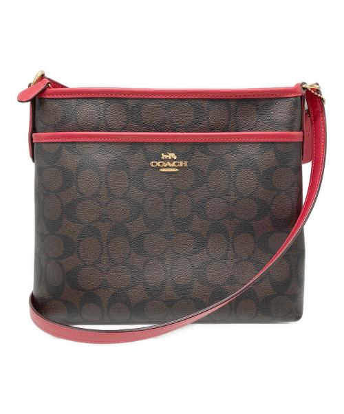 COACH（コーチ）COACH (コーチ) シグネチャーショルダーバッグ レッド×ブラウンの古着・服飾アイテム