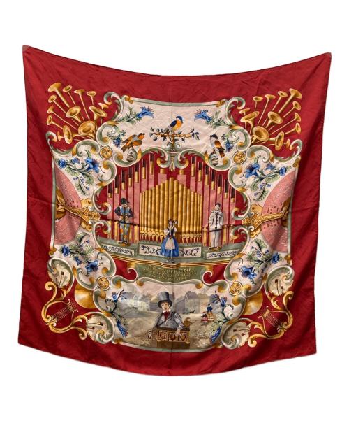 HERMES（エルメス）HERMES (エルメス) カレ90/”パイプオルガンと機械仕掛けの楽器 ORGAUPHONE ET AUTRES MECANIQUES” レッドの古着・服飾アイテム