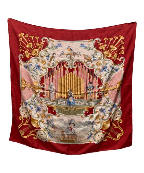 HERMES（エルメス）HERMES (エルメス) カレ90/”パイプオルガンと機械仕掛けの楽器 ORGAUPHONE ET AUTRES MECANIQUES” レッドの古着・服飾アイテム