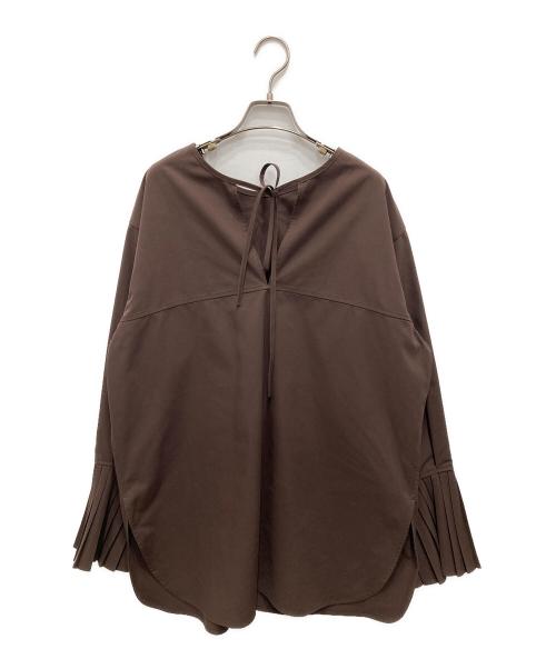 Adam et Rope（アダム エ ロペ）Adam et Rope (アダム エ ロペ) プリーツスリーブシャツチュニック ブラウン サイズ:Fの古着・服飾アイテム
