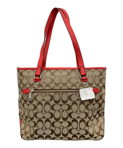 COACH（コーチ）COACH (コーチ) シグネチャートートバッグ ベージュ×レッド 未使用品の古着・服飾アイテム