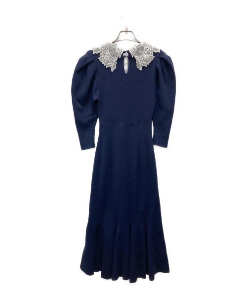 Snidel（スナイデル）Snidel (スナイデル) エンブロイダリーカラーニットマーメイドワンピース ネイビー サイズ:FREEの古着・服飾アイテム