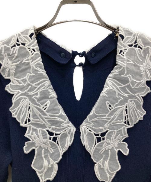 Snidel（スナイデル）Snidel (スナイデル) エンブロイダリーカラーニットマーメイドワンピース ネイビー サイズ:FREEの古着・服飾アイテム