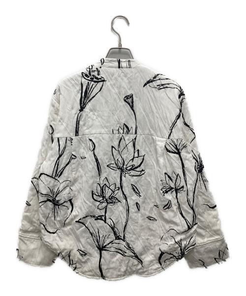 DES PRES（デ プレ）DES PRES (デ プレ) ロータスウォータープリント スタンドカラーブルゾン ホワイト サイズ:Fの古着・服飾アイテム