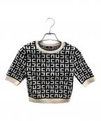 ELISABETTA FRANCHIエリザベッタフランキ）の古着「Monogram-Knit Cropped Top/モノグラム ニット クロップド トップ」｜ホワイト×ブラック