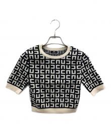 ELISABETTA FRANCHI（エリザベッタフランキ）の古着「Monogram-Knit Cropped Top/モノグラム ニット クロップド トップ」｜ホワイト×ブラック