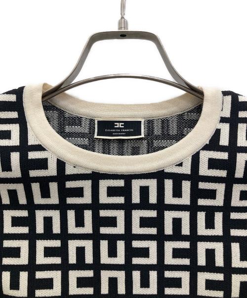 ELISABETTA FRANCHI（エリザベッタフランキ）ELISABETTA FRANCHI (エリザベッタフランキ) Monogram-Knit Cropped Top/モノグラム ニット クロップド トップ ホワイト×ブラック サイズ:表記無し(実寸ご確認ください）の古着・服飾アイテム