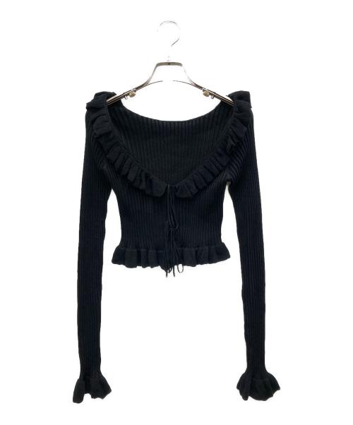 JOSE MOON（ジョゼムーン）JOSE MOON (ジョゼムーン) RAFFLE KNIT TOPS/ラッフルニットトップス ブラック サイズ:Fの古着・服飾アイテム