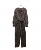 CLANEクラネ）の古着「STRIPE BIG BUTTON ALL IN ONE/ストライプ ビッグ ボタン オールインワン」｜ベージュ×ブラック