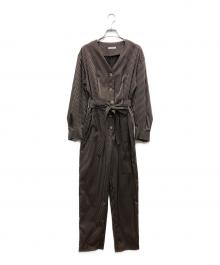 CLANE（クラネ）の古着「STRIPE BIG BUTTON ALL IN ONE/ストライプ ビッグ ボタン オールインワン」｜ベージュ×ブラック