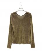 MANOFマノフ）の古着「TULLE FLOCKED STRIPE TOPS/チュール フロック ストライプ トップス」｜カーキ