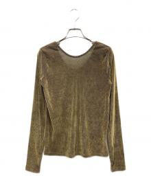 MANOF（マノフ）の古着「TULLE FLOCKED STRIPE TOPS/チュール フロック ストライプ トップス」｜カーキ