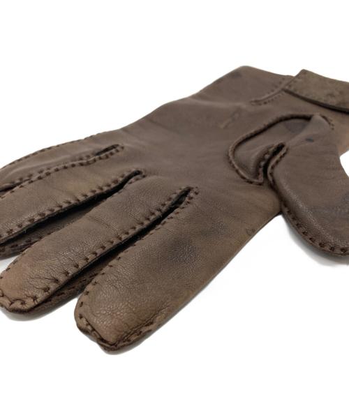 HERMES（エルメス）HERMES (エルメス) ムートンレザーグローブ ブラウンの古着・服飾アイテム