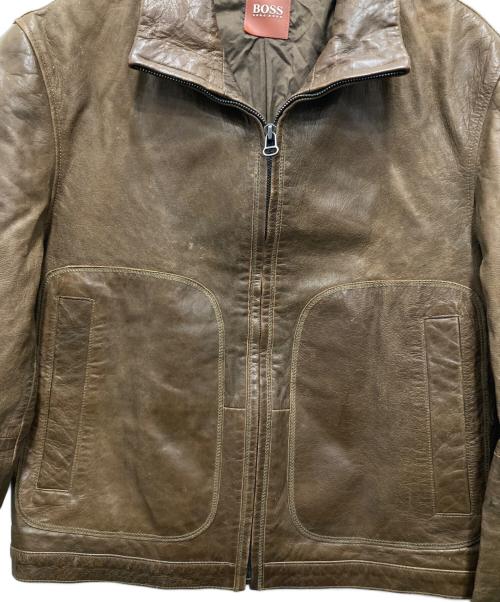 HUGO BOSS（ヒューゴ ボス）HUGO BOSS (ヒューゴ ボス) ラムレザージャケット ブラウン サイズ:Sの古着・服飾アイテム