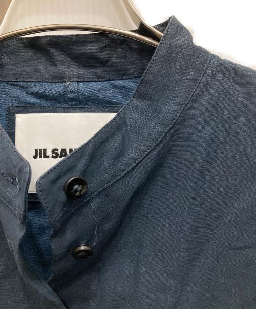 JIL SANDER（ジルサンダー）JIL SANDER (ジルサンダー) コーティングリネンバンドカラーシャツ ネイビー サイズ:36の古着・服飾アイテム