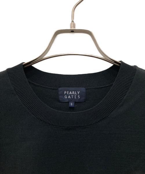 PEARLY GATES（パーリーゲイツ）PEARLY GATES (パーリーゲイツ) 14G 部分JQ クルーネック ニットプルオーバー ブラック サイズ:6 未使用品の古着・服飾アイテム