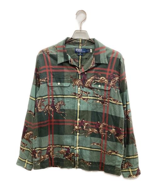 POLO RALPH LAUREN（ポロ・ラルフローレン）POLO RALPH LAUREN (ポロ・ラルフローレン) Classic Fit Equestrian Plaid Twill Shirt/、クラシック フィット エクエストリアン プレイド ツイル シャツ  グリーン サイズ:Ｍの古着・服飾アイテム