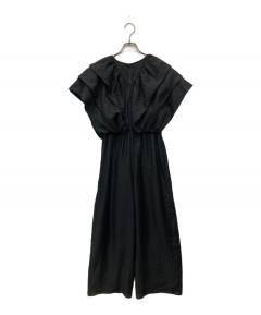 美品＊yori サテンフリルサロペット ブラック 34 S ヨリ 中古・古着通販】yori (ヨリ) サテンフリルサロペット ブラック サイズ