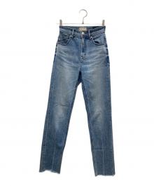 YANUK（ヤヌーク）の古着「HIGH WAIST CUT-OFF STRAIGHT PANTS/ハイ ウエスト カットオフ ストレート パンツ」｜ブルー