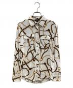 LAUREN RALPH LAURENローレンラルフローレン）の古着「ベルティングプリントシャツ」｜ブラウン×ホワイト
