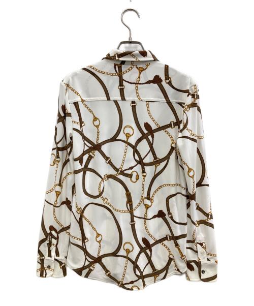 LAUREN RALPH LAUREN（ローレンラルフローレン）LAUREN RALPH LAUREN (ローレンラルフローレン) ベルティングプリントシャツ ブラウン×ホワイト サイズ:XSの古着・服飾アイテム