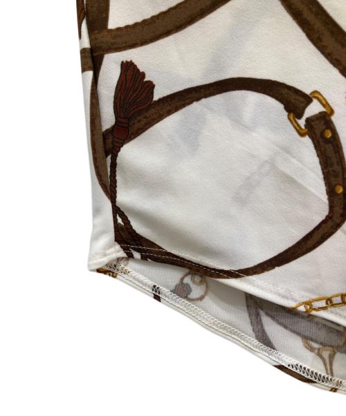 LAUREN RALPH LAUREN（ローレンラルフローレン）LAUREN RALPH LAUREN (ローレンラルフローレン) ベルティングプリントシャツ ブラウン×ホワイト サイズ:XSの古着・服飾アイテム