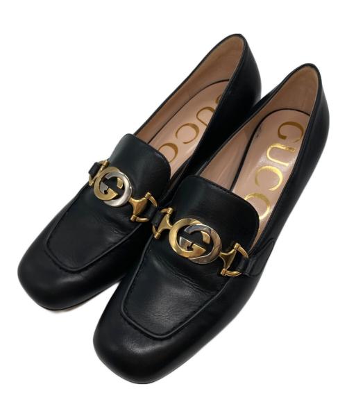 GUCCI（グッチ）GUCCI (グッチ) インターロッキングG ズゥミ ミッドヒールローファー ブラック サイズ:37 1/2の古着・服飾アイテム