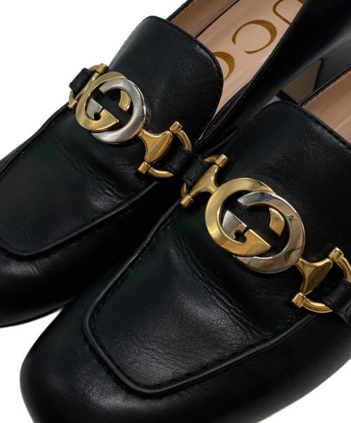 GUCCI（グッチ）GUCCI (グッチ) インターロッキングG ズゥミ ミッドヒールローファー ブラック サイズ:37 1/2の古着・服飾アイテム