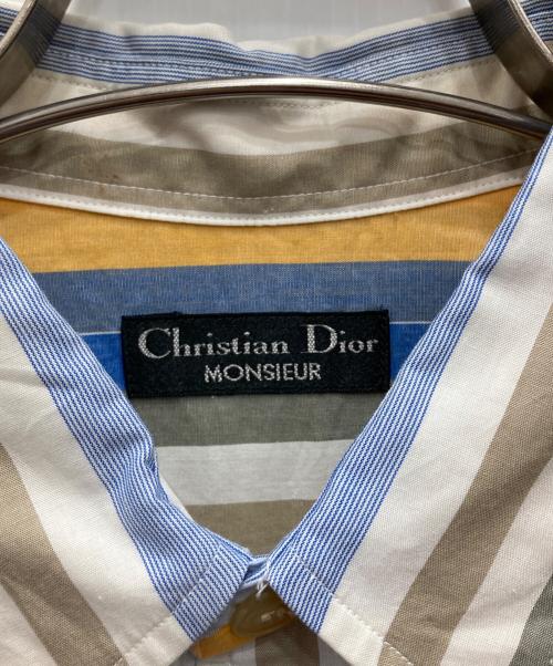 Christian Dior（クリスチャン ディオール）Christian Dior (クリスチャン ディオール) ストライプシャツ ネイビー×オレンジ サイズ:Mの古着・服飾アイテム