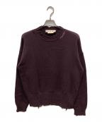 MARNIマルニ）の古着「コットンダメージクルーネックニット」｜ボルドー