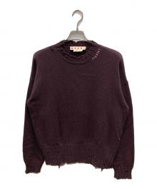 MARNI（マルニ）の古着「コットンダメージクルーネックニット」｜ボルドー