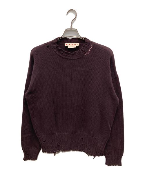 MARNI（マルニ）MARNI (マルニ) コットンダメージクルーネックニット ボルドー サイズ:46の古着・服飾アイテム