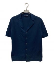 LARDINI（ラルディーニ）の古着「ミラノリブオープンカラーニット半袖シャツ」｜ネイビー