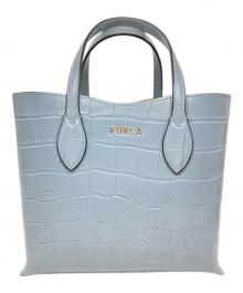 FURLA（フルラ）の古着「型押しレザーハンドバッグ」｜スカイブルー