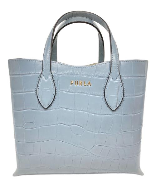 FURLA（フルラ）FURLA (フルラ) 型押しレザーハンドバッグ スカイブルーの古着・服飾アイテム