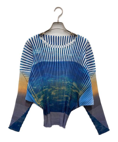 ISSEY MIYAKE（イッセイミヤケ）ISSEY MIYAKE (イッセイミヤケ) 総柄プリーツカットソー ブルー サイズ:2の古着・服飾アイテム