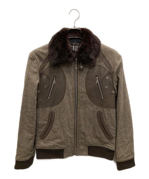 BURBERRY BLACK LABEL（バーバリーブラックレーベル）BURBERRY BLACK LABEL (バーバリーブラックレーベル) ツイード×ラムレザーコンビフライトジャケット ベージュ サイズ:Mの古着・服飾アイテム