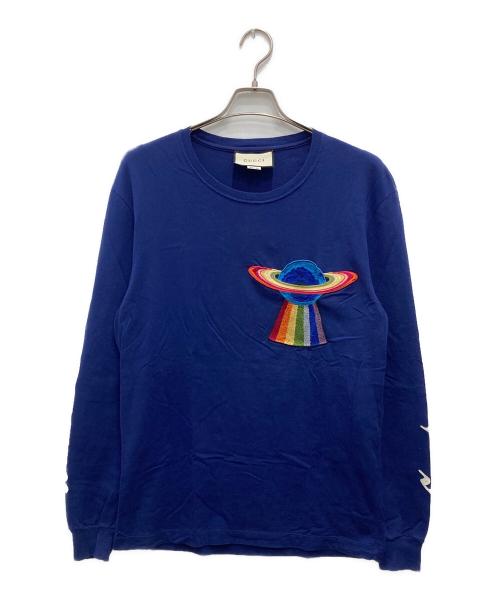 GUCCI（グッチ）GUCCI (グッチ) プラネタエンブロイダリーロングスリーブTシャツ ネイビー サイズ:Mの古着・服飾アイテム
